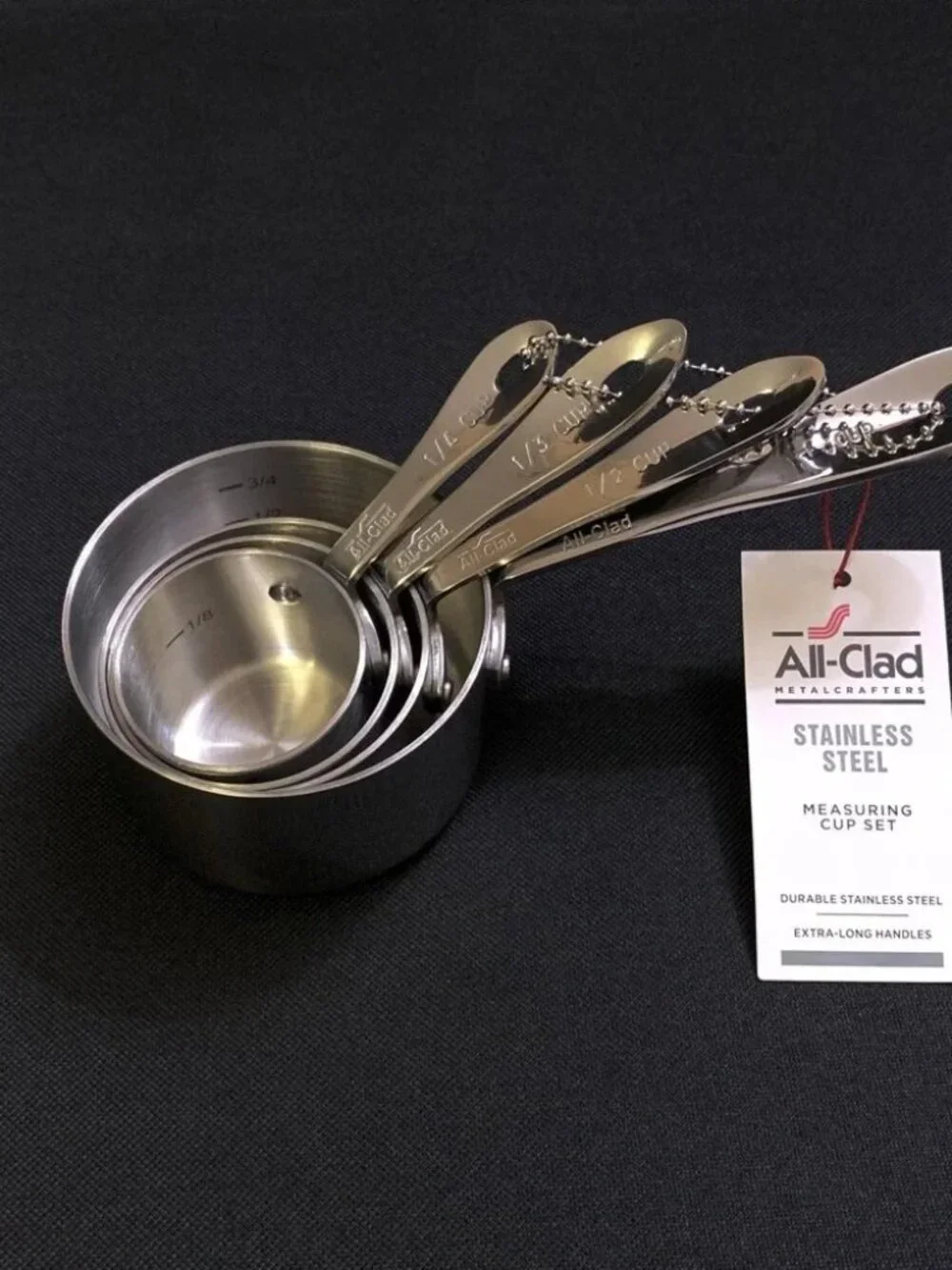 ALL CLAD Heavy Gauge Stainless Steel Measuring Cups w/ 4 Riveted Handles